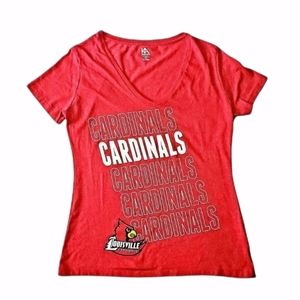Louisville Cardinals V-neck Short Sleeve T-shirt UofL Sports Fan Top Large